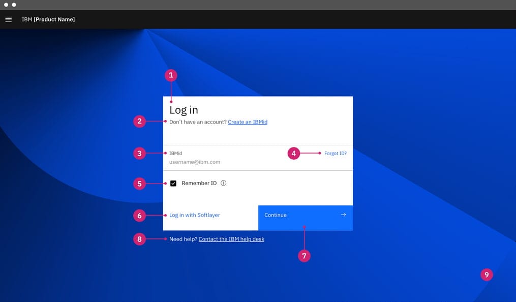 Pattern de Caja de Login de Carbon IBM