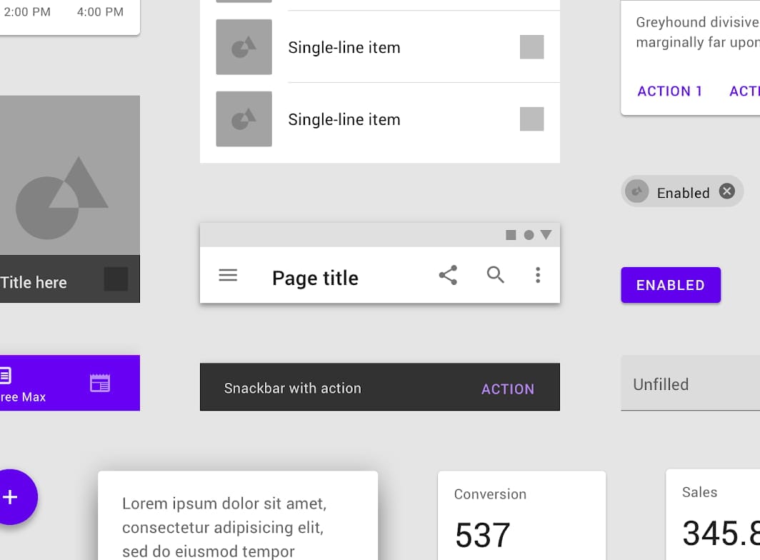 Algunos componentes básicos de Material Design de Google